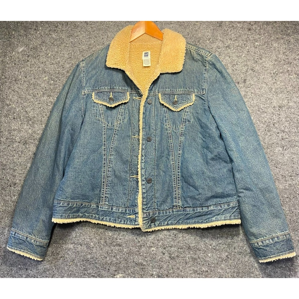 Gap Denim Sherpa Lined Blue Jean Jacket Womens XL Trucker Southwestern Blue